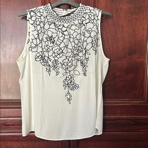 NWT - White House Black Market Embellished Blouse Colors: Cream, Black Size: 12